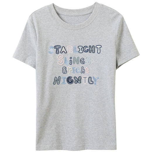 三彩2026夏季新款字母绣花T恤圆领正肩短袖上衣套头衫休闲M 商品图4