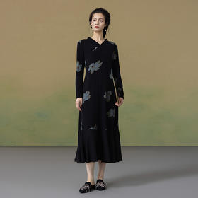 【林栖设计小店】2025秋季新品棉混纺印花国风拼花边连衣裙1953306