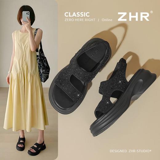 ZHR则则水钻厚底凉鞋女2025夏季新款增高休闲沙滩鞋超软外出女鞋 商品图1