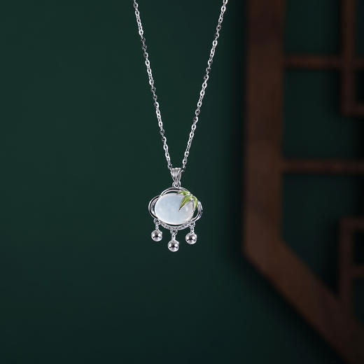 子佩集【竹锁清欢】S925银套链【XL090299】白玉髓锁珐琅彩竹叶项链2509 商品图4