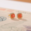 【昭华予安】S925纯银镀金水红南红玛瑙几何方形耳饰【CW-ED04640】 商品缩略图2