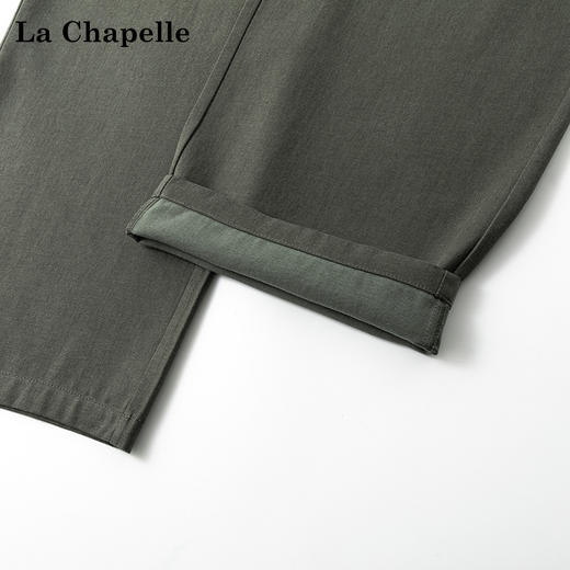 天猫同步【莱赛尔+棉】拉夏贝尔/La Chapelle一粒扣休闲裤女高腰腰带时尚宽松垂感直筒长裤 商品图4