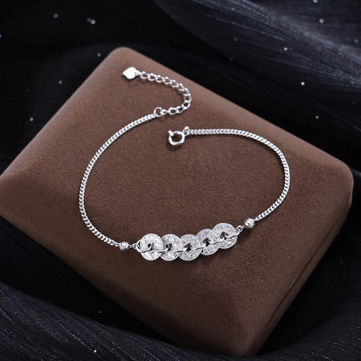 子佩集【五路财源】S925银手链【SL0704188】五连环招财钱币2509 商品图2