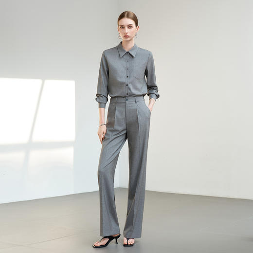 IWY/薄暮灰色【轻商务精英风】通勤优雅衬衫阔腿裤套装出差懒人穿搭B602+P2745 商品图4