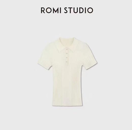 ROMI STUDIO“文艺复古”100%高支羊毛坑条Polo短袖毛衫 RWDSS62245 商品图1