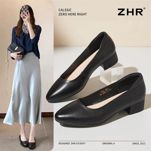 ZHR真皮粗跟单鞋女鞋2025新款轻便女士平底鞋软底一脚蹬浅口女鞋 商品图5