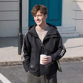 半身缘男装 春季简约宽松轻便面料条纹连帽夹克261112P01310225