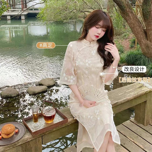 西遇国风改良新中式旗袍裙女2026年春季新款印花盘扣半袖连衣裙SS060210 商品图3