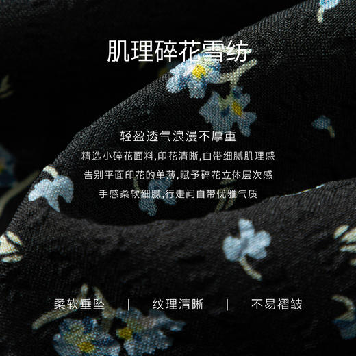 【严选】朱珠代言伊芙丽法式优雅收腰显瘦V领雪纺碎花连衣裙女2026新款1H4990511 商品图2