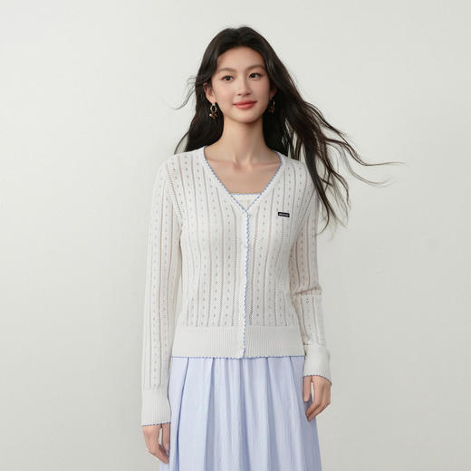 【严选】诗凡黎撞色花边镂空针织开衫吊带两件套千金风优雅26春新款7H3431341 商品图3