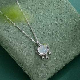 子佩集【竹锁清欢】S925银套链【XL090299】白玉髓锁珐琅彩竹叶项链2509