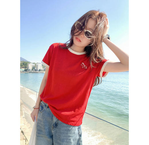 <曾小咸推荐>韩系慵懒感宽松短袖t恤上衣 商品图0