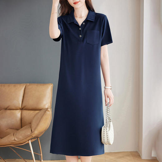 翻领短袖连衣裙女2026新款夏季大码女装宽松女士polo休闲直筒裙子 商品图2