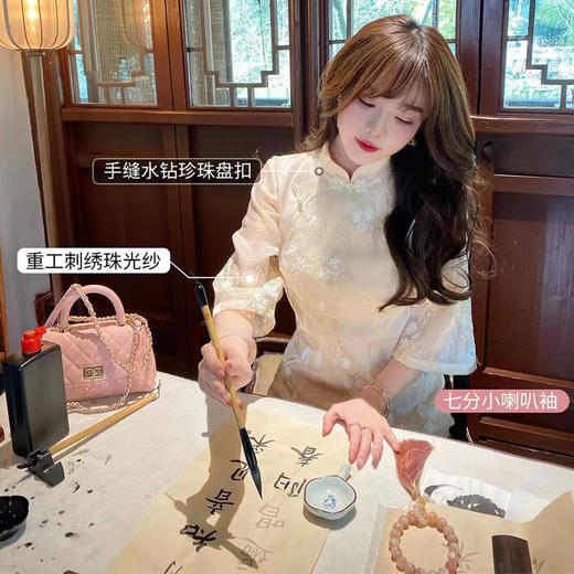 西遇国风改良新中式旗袍裙女2026年春季新款印花盘扣半袖连衣裙SS060210 商品图2