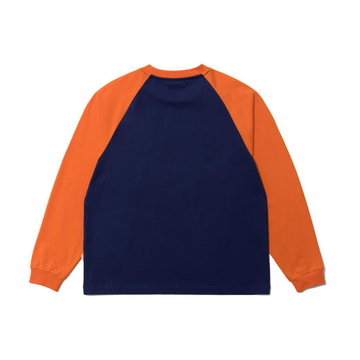U17 17度印花撞色插肩长袖Tee 深蓝/橘色 商品图1