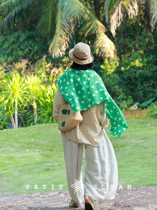 PETIT SCHAN小闪 ACC#055 Dopamine Station 多巴胺补给站 纯亚麻印花波点大方巾 商品图1