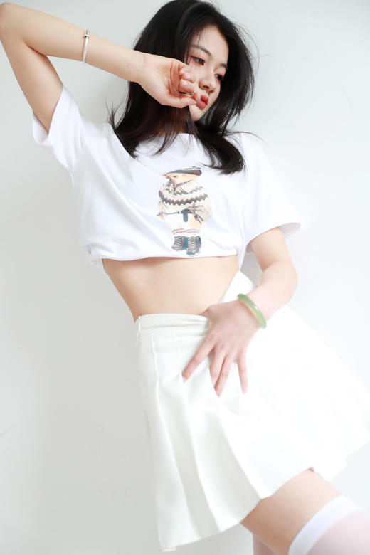 美式卡通tee，松弛感印花半袖儿。本白色复古圆领纯棉t恤E031760 商品图11