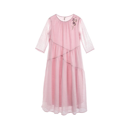 【林栖设计小店】柔花静栖|生活在左2026春夏新品苎麻粉色绣花宽松连衣裙1962233 商品图4
