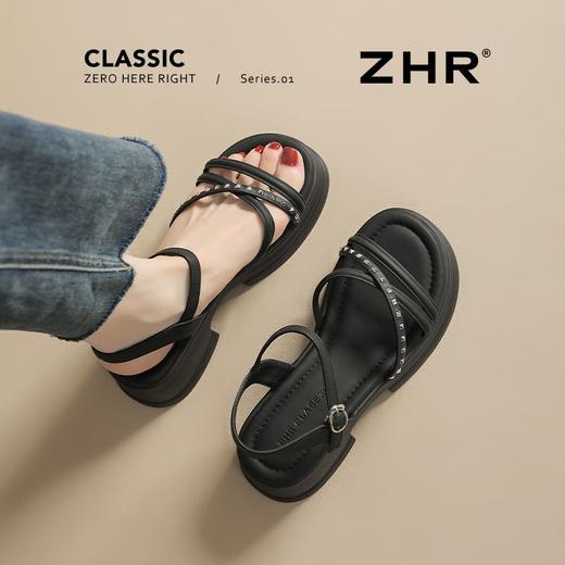 ZHR则则优雅舒适厚底凉鞋女鞋2025夏季新款时髦铆钉百搭增高凉鞋 商品图7