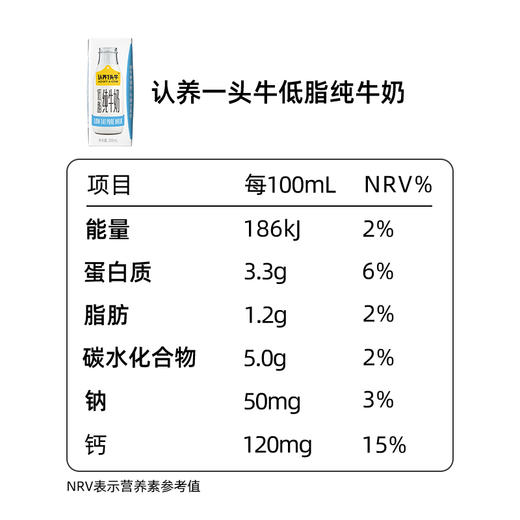 认养一头牛3.3g蛋白低脂纯牛奶，200mL*10盒*4提 商品图3