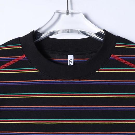 SDSA男装2026新款高贵轻奢美式复古撞色条纹短袖T恤明线设计休闲 商品图1