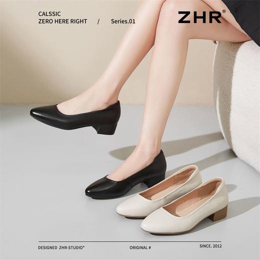 ZHR真皮粗跟单鞋女鞋2025新款轻便女士平底鞋软底一脚蹬浅口女鞋 商品图8