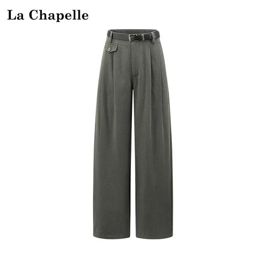 天猫同步【莱赛尔+棉】拉夏贝尔/La Chapelle一粒扣休闲裤女高腰腰带时尚宽松垂感直筒长裤 商品图1