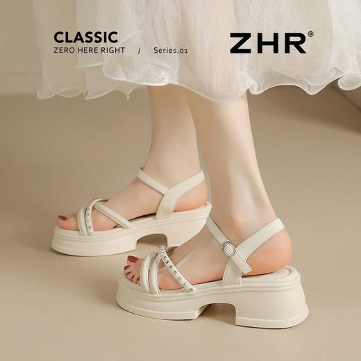 ZHR则则优雅舒适厚底凉鞋女鞋2025夏季新款时髦铆钉百搭增高凉鞋 商品图5