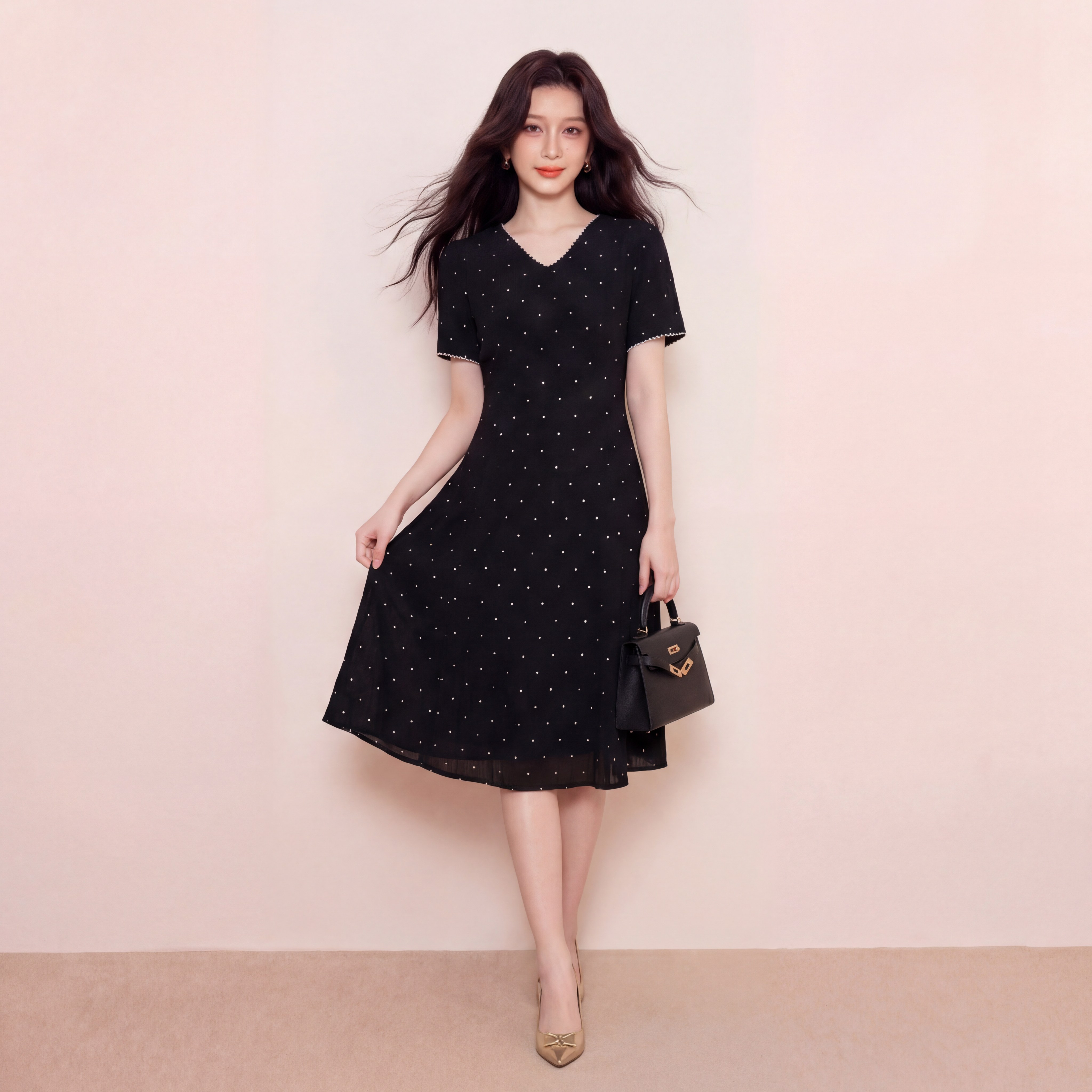 奢姿大码女装2026夏季减龄波点V领连衣裙胖妹妹度假风时尚裙子9962853676