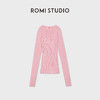 ROMI STUDIO100%桑蚕丝坑条v领粉色修身长袖针织上衣RWDSST1760 商品缩略图0