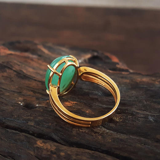 【天然正品】A货翡翠AU750黄金镶钻镶天然细腻满绿糯冰种蛋面翡翠戒指21号131125AH13 商品图5