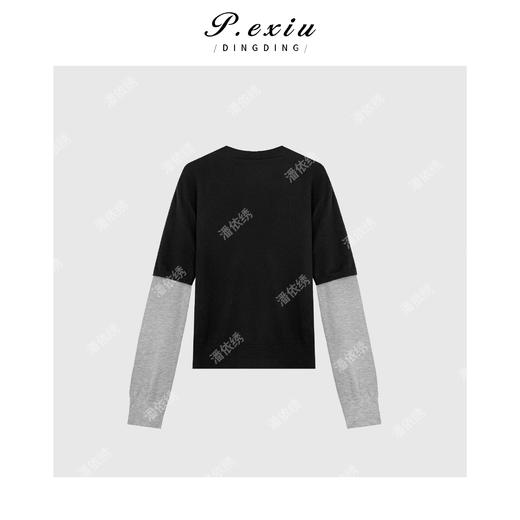 03-4潘依绣丁丁宠粉韩系假两件V领长袖Q61074 商品图1