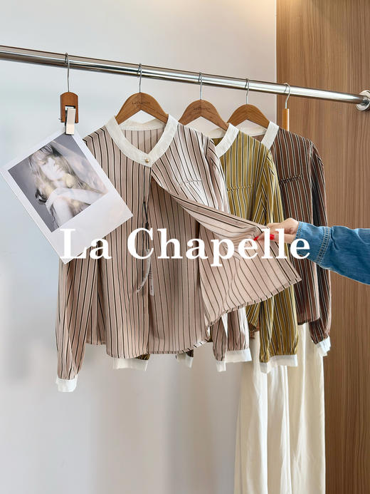 专柜实拍【莱赛尔！高品质】拉夏贝尔/La Chapelle法式撞色领气质慵懒感百搭衬衫极简通勤风上衣女 商品图1