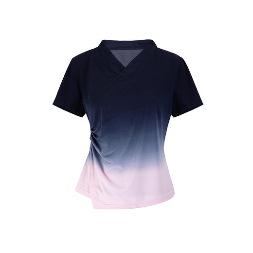 【林栖设计小店】2025春夏新品棉混纺渐变交襟领国风T恤女1952223 商品图4