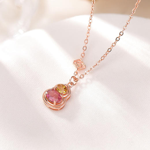 【祥云葫芦】S925纯银镀玫瑰金碧玺葫芦祥云套链【CW-XL00538】 商品图2