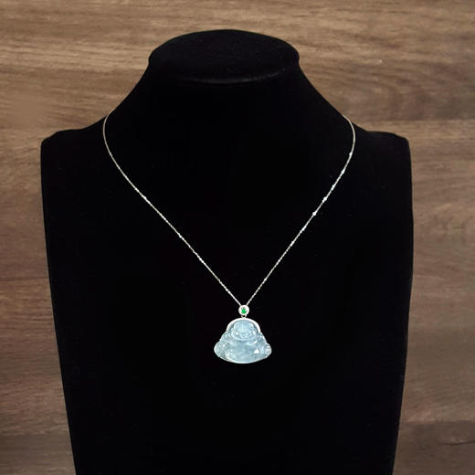 【天然正品】A货翡翠AU750精品白金镶钻镶天然冰种佛公翡翠（吉祥、平安）吊坠项链30.0*29.6*7.6MM（皆取最大值）060326NJS15 商品图10