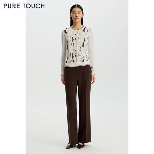 商场同款PURE TOUCH女装26春夏新款印花长袖上衣针梭拼接蚕丝衬衫 商品图1