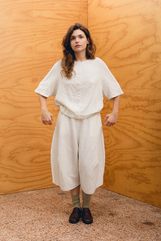 Boboutic 26SS 白蓝条纹丝棉麻针织轻盈上衣 商品图10