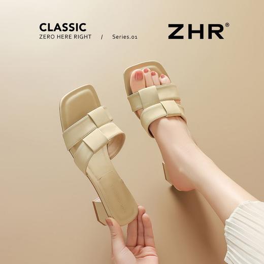 ZHR则则粗跟一字拖鞋女2025新款夏季外穿方头配裙子法式时尚拖鞋 商品图8