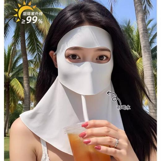 【全方位防护防晒❗嘴部掀开可喝水】夏季防晒面罩女全脸遮阳冰丝脸基尼防紫外线护脖颈可喝水透气口罩。rh 商品图3