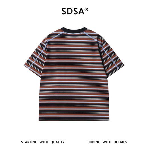 26T195SDSA男装2026新款高贵美式复古撞色条纹圆领短袖T恤缝线设计百搭 商品图5
