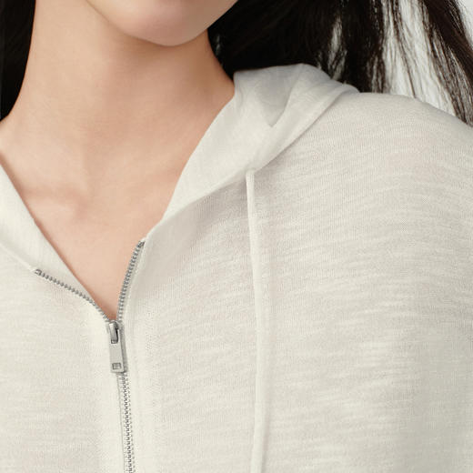 【严选】诗凡黎云朵亚麻连帽拉链针织开衫2026春夏新款韩系慵懒百搭薄外套7H3430611 商品图3