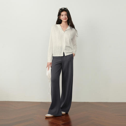 【严选】诗凡黎云朵亚麻连帽拉链针织开衫2026春夏新款韩系慵懒百搭薄外套7H3430611 商品图1