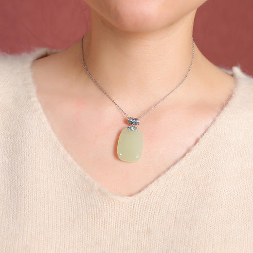 【真言无事】S925纯银天然和田玉回纹六字真言平安无事牌银吊坠【CW-DZ07141】 商品图3