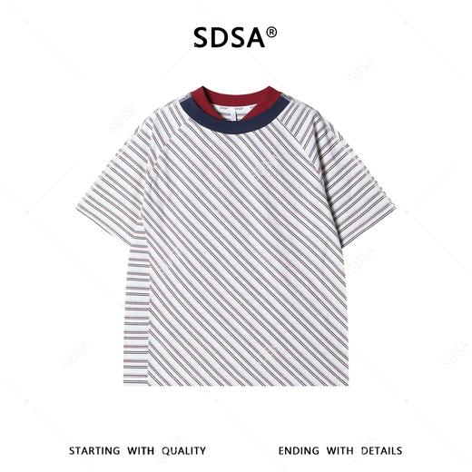 26T160SDSA男装2026新款高贵轻奢时尚撞色斜纹短袖T恤百搭领口拼接宽松 商品图2