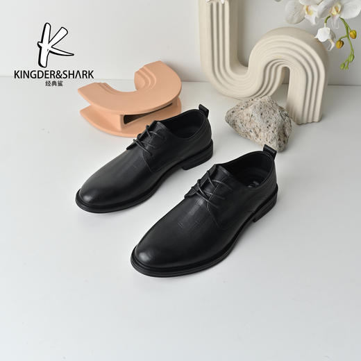 经典鲨2026年春季专柜新品男士黑色平底系带通勤商务皮鞋KW362-613031 商品图0
