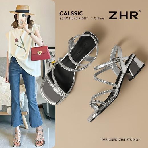 ZHR则则仙女水钻粗跟夏季凉鞋女2025年新款爆款高级鞋超软宽脚鞋 商品图1