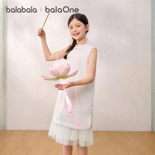 巴拉巴拉童装女童裙子儿童连衣裙2026夏新款新中式旗袍裙拼接网纱 商品图0