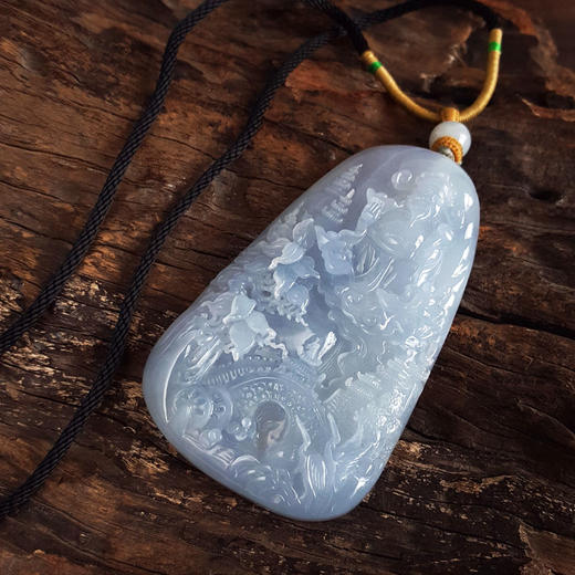 【天然正品】A货翡翠天然细腻糯冰种紫罗兰雕山水财神（招财纳福）平安无事牌翡翠吊坠项链71.2*43.9*10.7MM（皆取最大值）131125AH20 商品图4