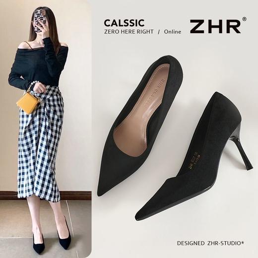 ZHR则则羊京绒高跟鞋细跟气质黑色工作鞋女2025新款单鞋超软女鞋 商品图1
